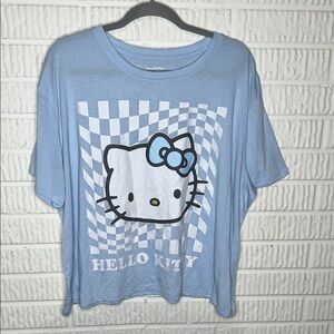 Hello Kitty Light Blue Checkered Cropped Top Tee